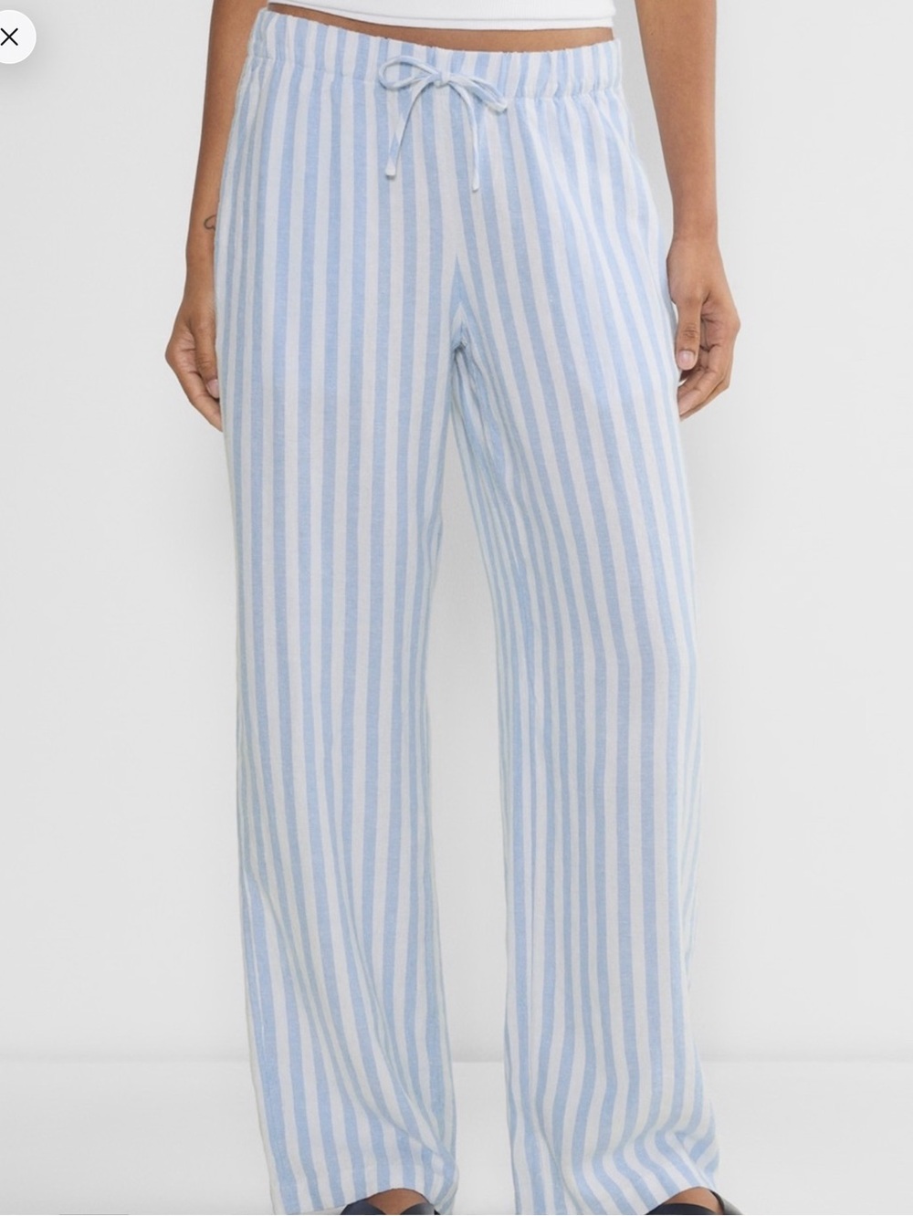 Aritzia Babaton Sontag Linen Wide Leg Pant S Blue Stripe Quiet Luxury